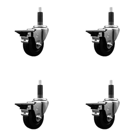 Service Caster 3-1/2'' Phenolic Swivel 1'' Expanding Stem Caster Set with Brake, 4PK SCC-EX20S3514-PHR-PLB-1-4
